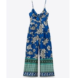 NWT ZARA BLUE MULTICOLORED PRINTED JUMPSUIT WITH KNOT 8289/366 Sz-M